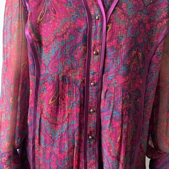 COLDWATER CREEK pink toned SILK sheer blouse LARGE - Picture 3 of 9